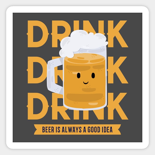 Drinking Beer Sticker by Tip Top Tee's